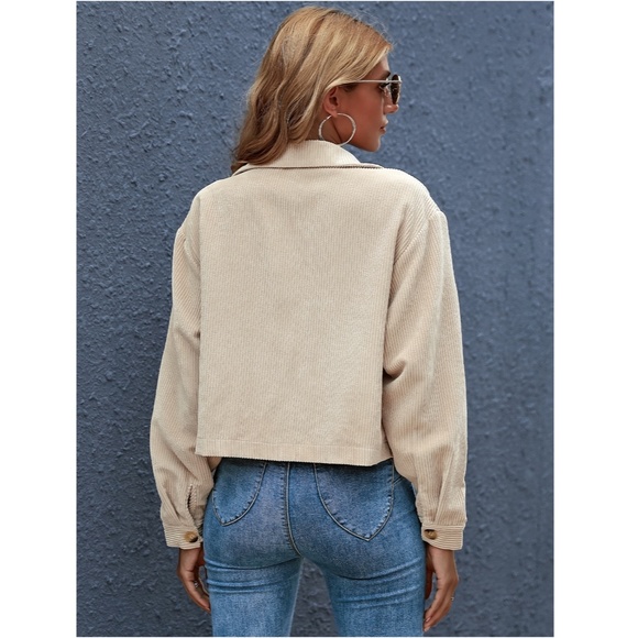 Beige Corduroy Crop Style Button Front Jacket - Picture 2 of 8